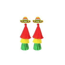 Colorful Cinco De Mayo Tassel Earrings Funny Mexican Fiesta Drop Dangle Earrings Pinata Sombrero Party Jewelry Gift For Women(Color E)