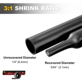 CUBEFELLER® 1/4 Inch 3:1 Waterproof Heat Shrink Tubing (Black, 20ft), Marine Grade Heat Shrink Tube Roll,Waterproof Adhesive Lined,Insulation Sealing Oil-Proof Wear-Resistant