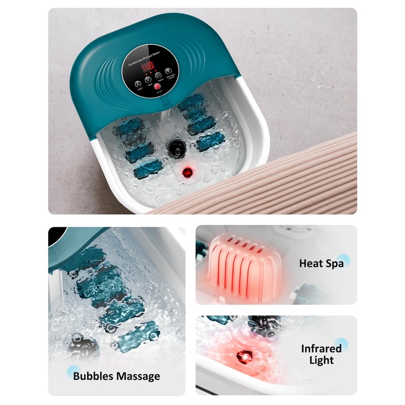 SPA4PIEDS Foot Spa Bath Massager with Heat, Bubble Jets, Red