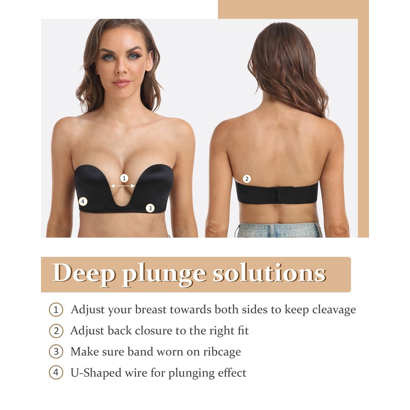 DotVol Push Up Convertible Strapless Bra for Women Underwire Deep