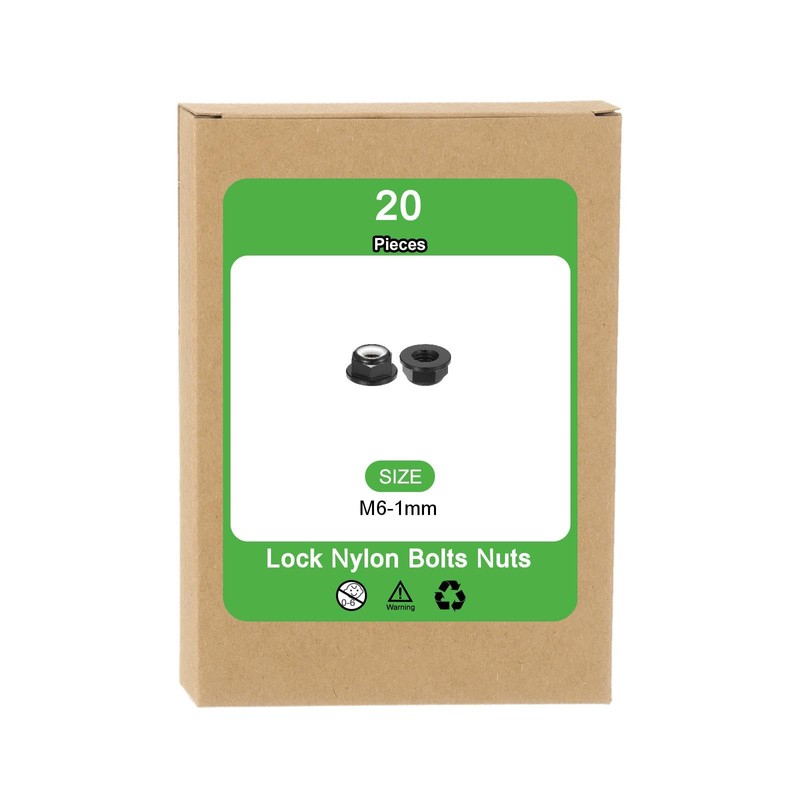 sourcing map M6x1mm Flange Nylon Insert Lock Nuts, 20Pcs Aluminum