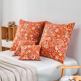 ATsense Set of 2 cushion covers, 40 x 80 cm, 100% cotton, Bohemian style, deep orange pillowcase with zip, Oeko-Tex certified, super soft premium and hypoallergenic