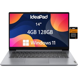 Lenovo Ideapad 1i Laptop (14" HD Anti-Glare, N4020, 4GB RAM, 128GB Storage (64GB eMMC + 64GB IST SD Card)) School, Kids & Education Laptop, Webcam, Wi-Fi 6, Type-C, Win 11 Home in S, Grey