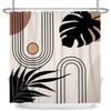 Xiaoterna Boho Sun Line Shower Curtain Retro Abstract Bathroom Curtain