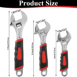 LOLYSIC Adjustable Wrench Set, 3 Pack Crescent Wrench, 6/8/10 Inch High Carbon Steel Wrench with Cushion Grip, Wide Jaw Silver Oxide Wrench with Laser-etched SAE Scales for Home, Garage, Workshop