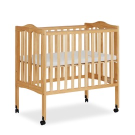 Dream On Me 2-In-1 Lightweight Folding Portable Stationary Side Crib In Natural, Greenguard Gold Certified, Baby Crib To Playpen, Folds Flat For Storage, Locking Wheels