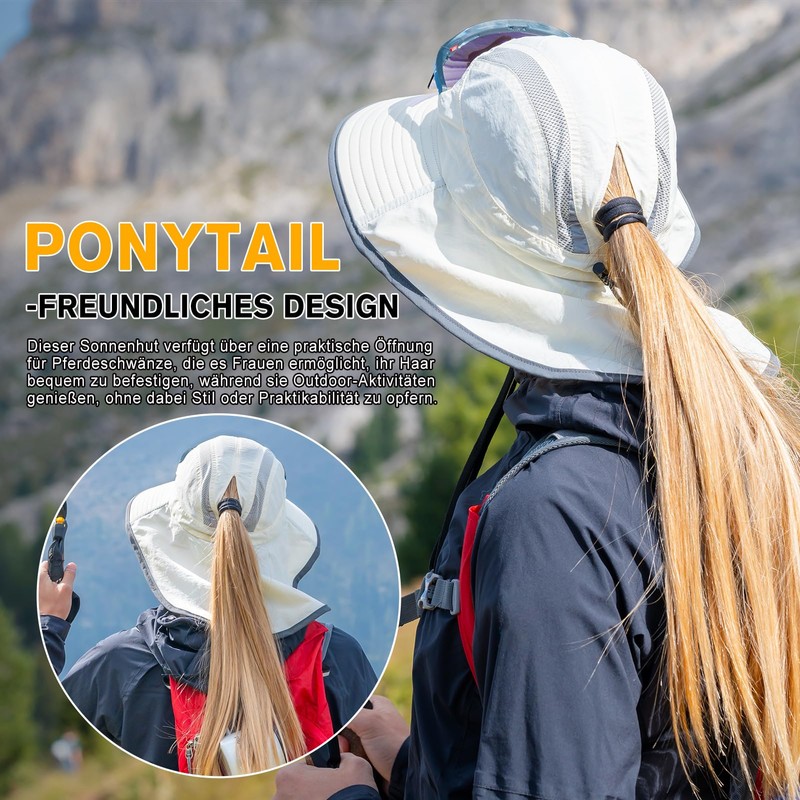 TOP-EX L/XL Women's Ponytail Sun Hat with Neck Protection, UV