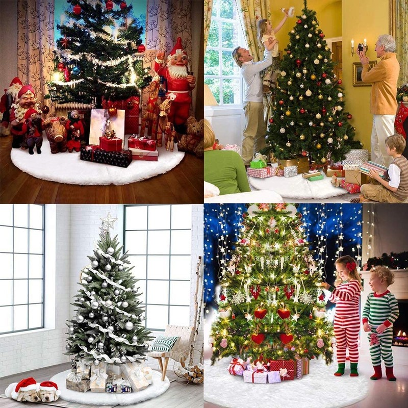 Foryo Christmas Tree Skirts, Faux Fur Large Plush White Round