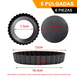 6 Piezas Mini Moldes para Hornear, 5 Pulgadas Acero al Carbono Antiadherentes Mini Moldes para Hornear, Moldes para Tartaletas de Acero Carbono Desmontable（5 pulgadas）