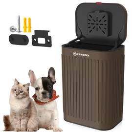 PAWZIDEA Wall Mount Dog Poop Trash Can Outside, 2.1 Gallon Small Dog Waste Bin with Lid, Activated Carbon Odor Control, Waterproof Metal Pet Waste Disposal Container, Fence Hang Poop Proof Garbage Can