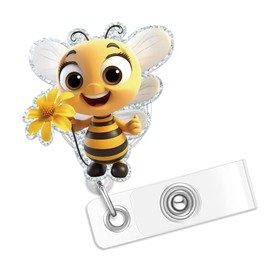 Cute Bee Badge Reel, Funny Badge Reels Retractable, Name Badge Holder Reel ID Clip, Cute Animal Pediatric Decorative for Nurse Nurses Office Worker Teacher Student