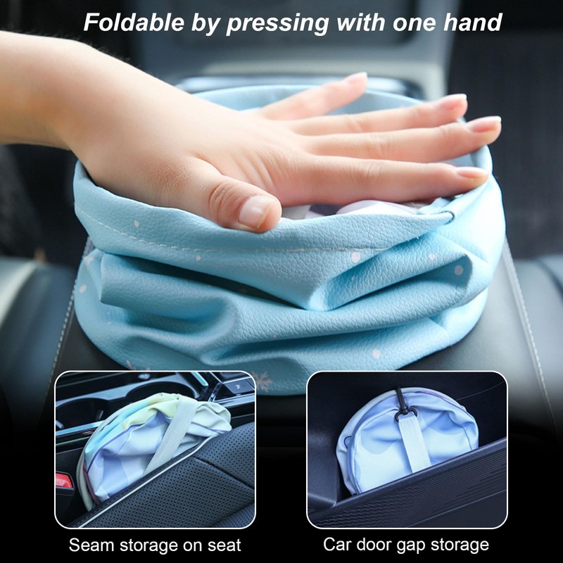 UOEPOWA Foldable Car Trash Can, Cute Folding Leather Car Garbage