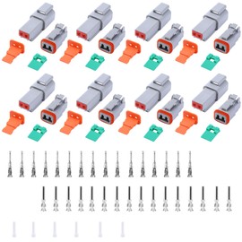Deutsch DT 2 Pin Connectors 8 Set, Waterproof Electrical Automative DT Connector Kit with Size 16 Stamped Contacts and Seal Plug Gauge 14-20 AWG Wire for for Car Truck Boat