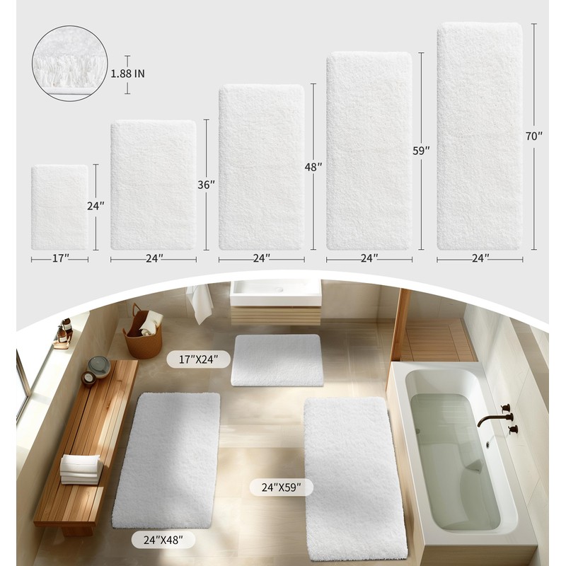 Disolla White Bathroom Rug 20x32 Non Slip Fluffy Bath Mat