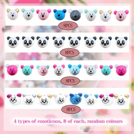 Wooden Beads with Face, Pack of 32 Bear Head Wooden Beads, Cute Animal Wooden Beads, Wooden Beads for DIY Crafts for Making Tassels, Bracelets and Necklaces (Random Colour)