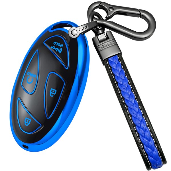 Yonmcfn Blue TPU Key Case with Metal/Leather Keychain for Hyundai