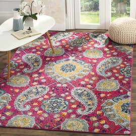 Safavieh Madison Collection MAD600A Boho Chic Glam Paisley Area Rug, 9' x 12', Fuchsia / Gold
