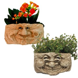 Muggly Grandpa Old Hickory and Grandma Violet Stone Wash The Face Statue Tree & Patio Wall Planter