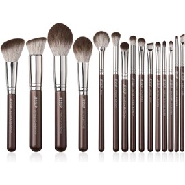 Jessup Brochas de Maquillaje Marrón 15Pzs Set Brochas Maquillaje Profesional Pincele para Base en Polvo,Corrector,Cejas,Sombra de Ojos, Contorno,Delineador de Ojos,Pinceles Mezclar,T498