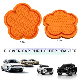 DXNQ 4 PCS Car Cup Coasters, Cute Flower Shaped Car Cup Holder Mat, PVC Waterproof Anti Slip Vehicle Cup Holder Insert Coaster, Universal Car Interior Decor Accessories (Orange)