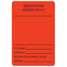 Doctor Stuff - Veterinarian File Folder Chart Labels, Medication Added to I.V. Therapy Stickers, 2" x 3", Fluorescent Red, 320/Roll, Tabbies V-HH502