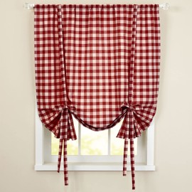 Sweet Home Collection Tie Up Shade Window Treatment Kitchen Window Curtain Shade, 84" Tieup, Buffalo Check Burgundy
