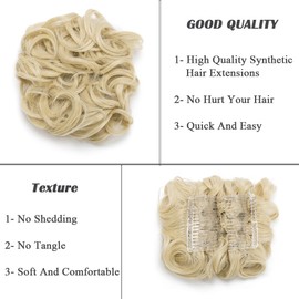 Messy Scrunchy Scrunchie Hair Bun Curly Wavy Hair Extensions Clip In Chignon Bridal Updo Hairpieces With Combs Ponytail Extension [Bleach Blonde]