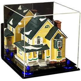 Better Display Cases Acrylic Versatile Display Case Display Case - Medium Square Box with Mirror Case, Dark Blue Risers, Wall Mount and Black Base 9.75" x 9.75" x 9.75" (V02/A027)
