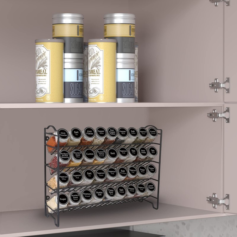 SWOMMOLY Spice Rack Organizer with 36 Empty Square Spice Jars,