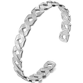 Jude Jewelers Stainless Steel Braided Woven Knot Net Style Open Cuff Bangle Bracelet (Silver)