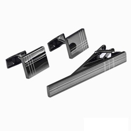 Men's Tie Clip and Cufflink Set | Black Tie Pin | Silver Accessories Men's Fashion | Wedding Anniversary Business Gift, Unique, Brass, None