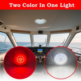 SMIXCTEK Marine Boat Dome Light, Dual Color 5.5" 12V LED Interior Cabin Lights with Toggle Switch, Stainless Steel Surface Mount (White|Red)