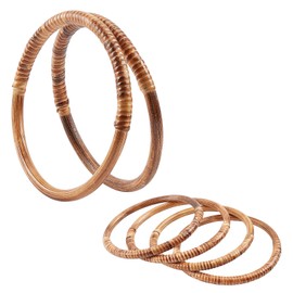 PandaHall 4 Pack Rattan Woven Wood Bag Handles Wooden Round Shaped Handles Replacement for Handmade Bag Handbags Purse Handles, 6inch
