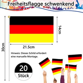 SPINNE LUCAS Pack of 20 Germany Flag Small, Germany Flag 21 x 14 cm with 30 cm White Pole, German Flag for European Championship Decoration Germany 2024 Football World Cup Euro National Day Bar Party