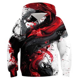 Ahegao 3D Hoodies for Boys Novelty White Pullover Sweater Size 8 9 10 11 12 Kids Lightweight Black Red Ink Jackets Boy School Sweatshirts Big Girls Graphics Hooded Coat with Pockets