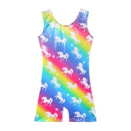 BAOHULU Gymnastics Leotards for Girls Kids Sparkle Tank Biketards with Shorts Dance Outfit B403_RainbowHorse_90