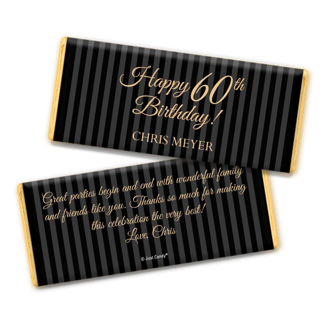 60th Birthday Favors Personalized Chocolate Bar Wrappers - Gold Foil (25 Count)
