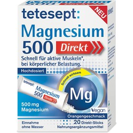 tetesept Magnesium 500 Direct - 1 x 20 Direct Sticks - Dietary Supplement with Magnesium Powder for Taking Without Water - Quick for Active Muscles