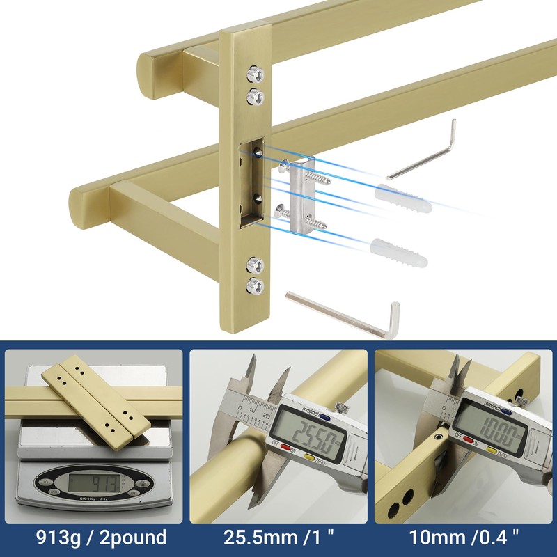SAYAYO Double Towel Bar for Bathroom, 24 Inch Brushed Gold