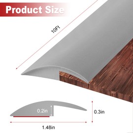 10Ft Carpet Floor Transition Strip, Self Adhesive Edging Trim, Floor Divider Strip, PVC Threshold Cover for Doorway with a Height Less Than 5 mm - Gray