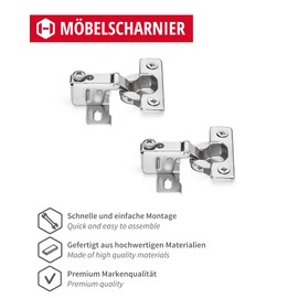 Gedotec Caravan Hinge from 12 mm Door Thickness Short Arm Hinge for Screwing | Furniture Hinge with Mounting Plate | Pot Hinge Corner Stop | Pot Hinge Nickel-Plated Steel | Pack of 2 - Cabinet Hinge