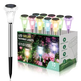 Dream Master Solar Lights Outdoor Waterproof，Solar Lights for Outside Solar Garden Lights Stainless Steel Soalr Pathway Lights for Garden, Landscape, Yard, Pathway Decor- 10 Pack (Multicolor)