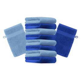 Betz Pack of 10 Wash Glove Mitts PREMIUM 100% Cotton 16x21 cm (royal blue & light blue)