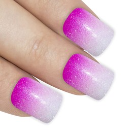 Bling Art False Nails French Fake Gel Ombre Pink Squoval Acrylic 24 Medium Tips
