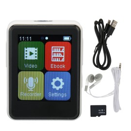 MP3 Player Bluetooth 5.0 Intelligent HD Noise Reduction FM Radio Electric Book 1.8inch Full Touchscreen MP3 Player White 64GB Memory Card