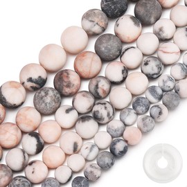 Natural Matte Pink Zebra Jasper Beads, 6MM Round Frosted Unpolished Loose Gemstone Beads for Bracelet Necklace Jewelry Making, Energy Stone Healing Power with Stretch Beading Cord
