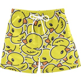 visesunny Summer Boy's Beach Shorts Duck Rubber Ducky Cartoon Quick Dry Soft Drawsting Swim Trunks Baby Boy Bathing Suit with Pockets