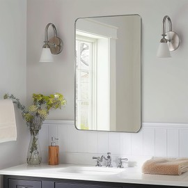 ANDY STAR Chrome Bathroom Mirror, 20”x28” Metal Frame Mirror for Bathroom, Rectangle Stainless Steel Rounded Corner Mirror with 1” Deep Set Design Hangs Horizontal Or Vertical2