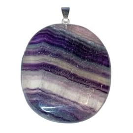 KRIO 1 x Großer Fluorit Scheibenstein IOV250321 Therapiestein als Anhänger mit Silberöse - Größe L Steinlänge 37 bis 49mm, Dicke 9 bis 11mm (Fluorit 5)