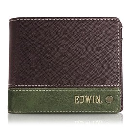 Edwin Bi-Fold Wallet, Synthetic Leather, Coin Storage, Card Storage, Embossing, Stitching, Rivet, dark brown